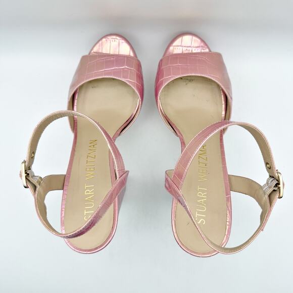 Stuart Weitzman Womens Ryder 95 Platform Heel Sandal US 9.5 Pink Leather EUC - Picture 10 of 14